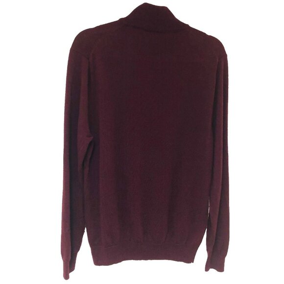 Jos A Bank Merlot Merino Wool Sweater Men L 1/4 Zip Wine Burgundy - Picture 3 of 7